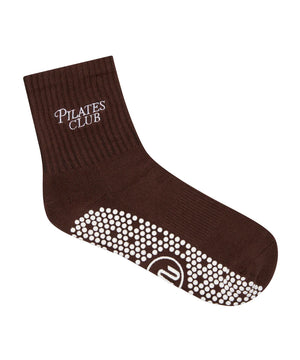 CREW NON SLIP GRIP SOCKS PILATES CLUB BROWN