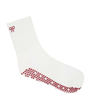 CREW NON SLIP GRIP SOCKS WHIMSY BOW WHITE