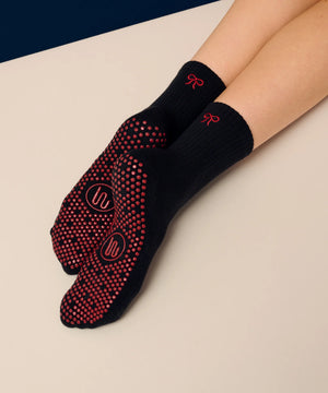 CREW NON SLIP GRIP SOCKS WHIMSY BOW BLACK