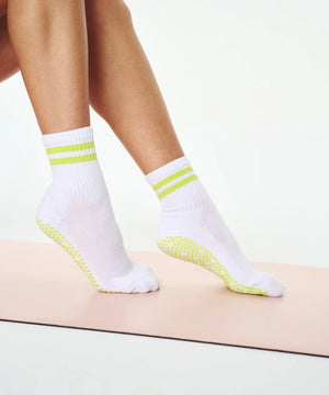 CREW NON SLIP GRIP SOCKS LIME STRIPE