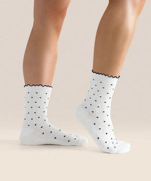 CREW NON SLIP GRIP SOCKS WHITE POLKA RUFFLE