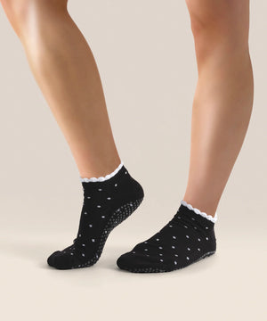 CLASSIC LOW RISE GRIP SOCKS BLACK POLKA RUFFLE