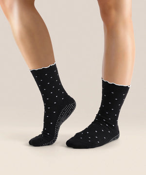 CREW NON SLIP GRIP SOCKS BLACK POLKA RUFFLE