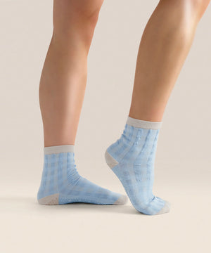 CREW NON SLIP GRIP SOCKS BLUEBELL GINGHAM