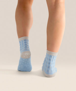 CREW NON SLIP GRIP SOCKS BLUEBELL GINGHAM